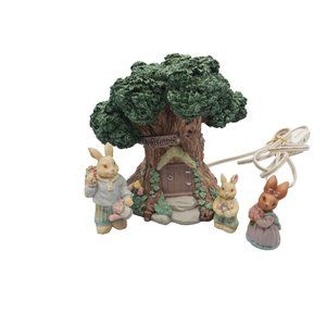 vintage 1990s happy easter resin lighted tree and 3 member rabbit family